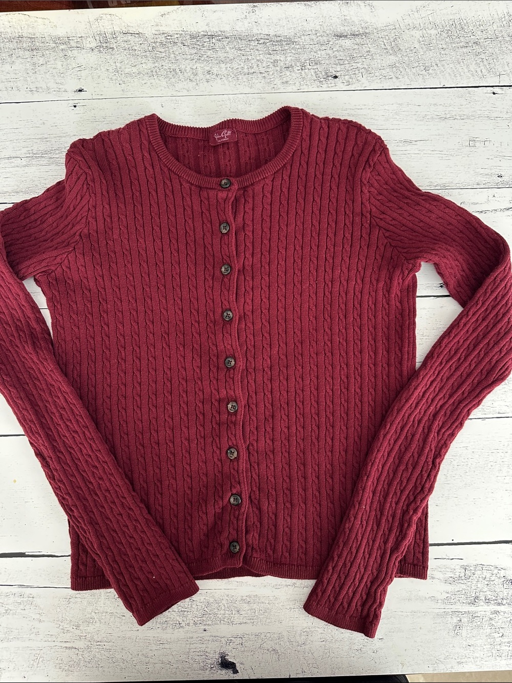 Brandy Melville Classic Cable-Knit Burgundy Button-Front Sweater